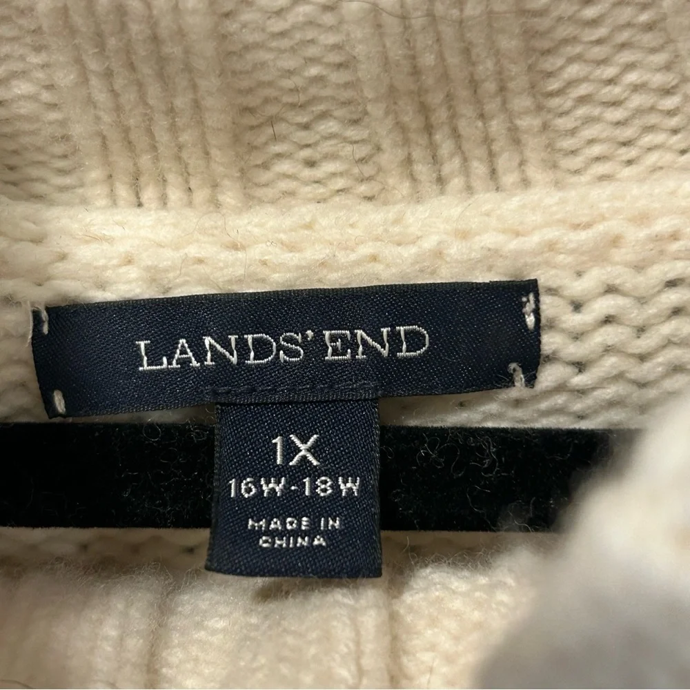 Lands End Womens Chunky Cable Knit Cowl Neck Sweater Plus size 1X Fisherman - Picture 3 of 7